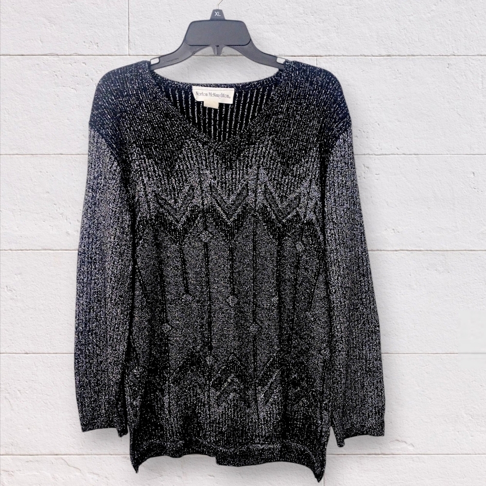 Vintage Norton McNaughton Black Metallic Sweater Size Medium